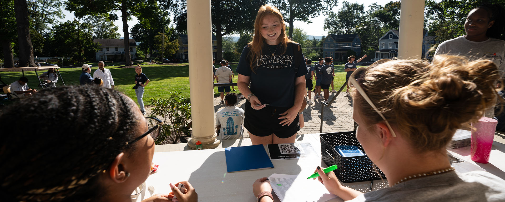 student checking in 