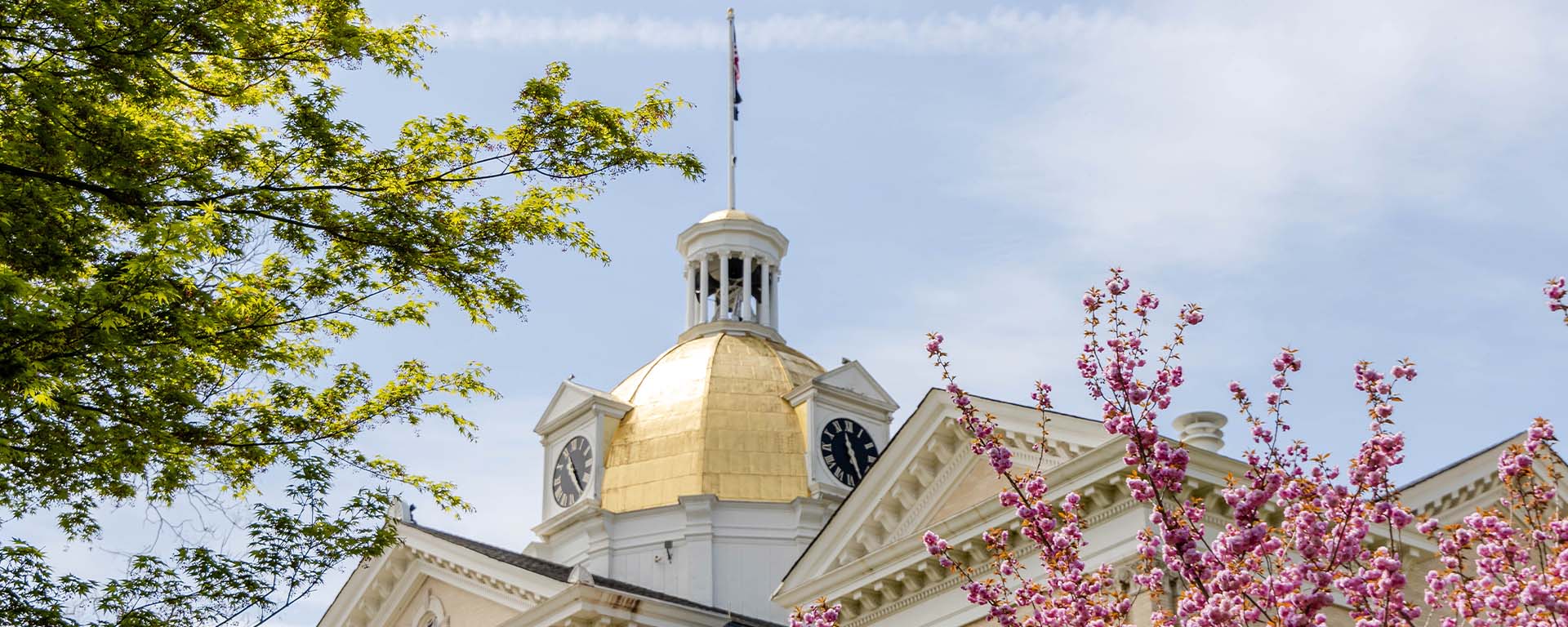 seay dome surrounded by trees and pink flowers
